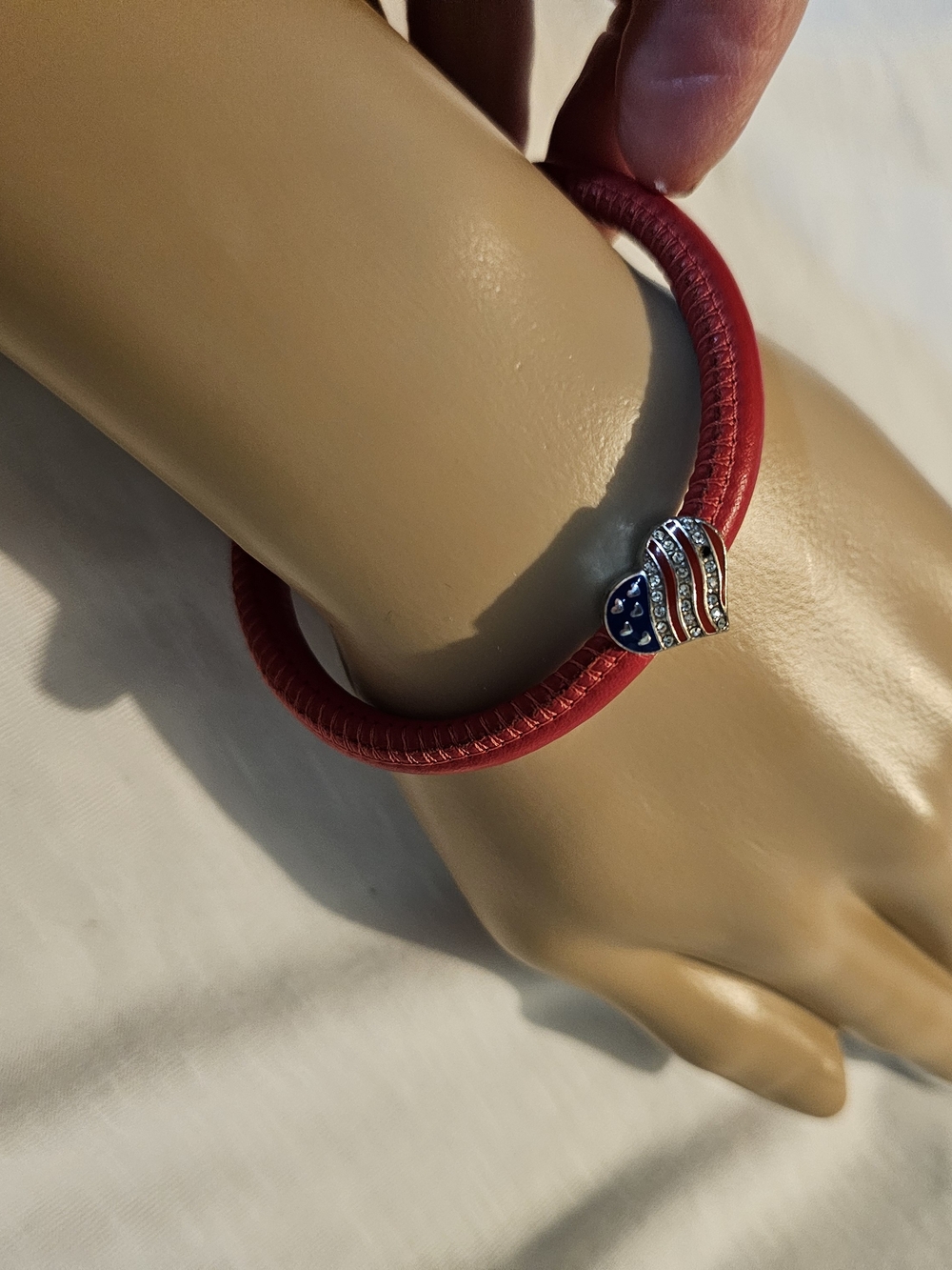 Red Heart Charm Bracelet with American Flag Accent